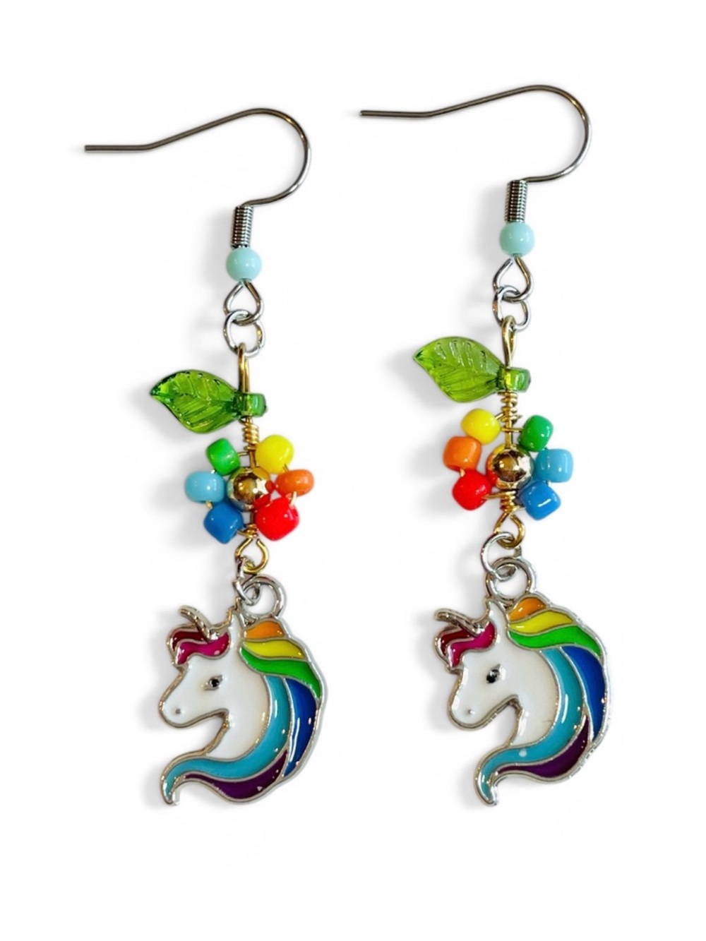 Unicorn Earrings Flower Bohemian Colorful Fantasy Dangle Drop
